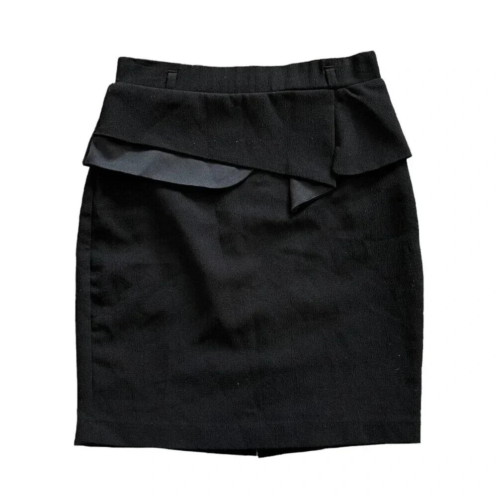 XOXO Black Ruffle Front Mini Pencil Skirt 0